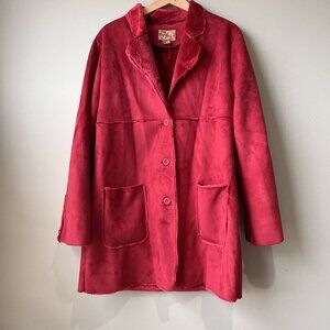Fifi Collection Red Faux Suede & Fur Womens Coat Polyester Shell & Lining Size L